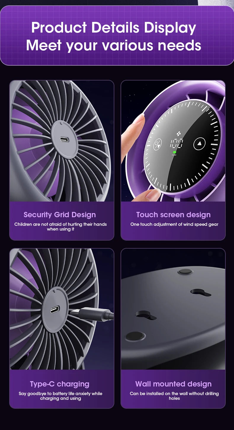 Portable Mini Touch Screen Desk Fan